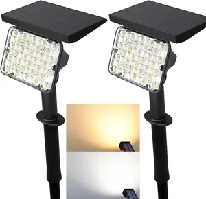 2-Pack Solar Spotlights with 64 LEDs, IP65 Waterproof Outdoor Landscape Lights, 2-in-1 Wireless Solar Wall Lights for Garden and Driveway, Cool White & Warm White, 4 Modes