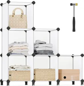 6 Cube Storage Organizer, DIY Closet Shelf, Plastic Clothes Organizer, Modular Bookcase, Cubes, with Feet and Rubber Mallet, White ULPC06W