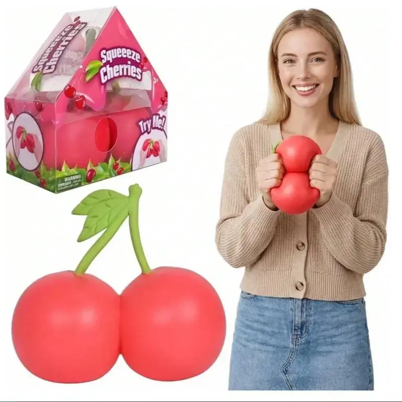 Jumbo Cherry Squishy Fidget Toy, Super Soft Squeeze Stress Ball, Sensory Decompression Toy for Classroom Travel, Perfect Birthday Christmas Gift