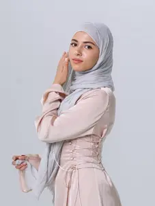 Kreshah Hijab - Sky Grey 100% Cotton Lightweight Shawl 190cm x 80cm Everyday Wear Special Occasions Comfortable Hand Washable
