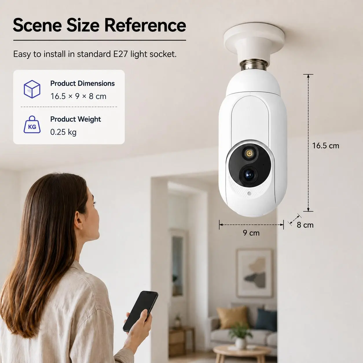 3MP Light Bulb Security Camera - Wi-Fi Indoor Camera with Socket Installation, 355° Pan, 90° Tilt, Full-Color Night Vision, 2-Way Audio, AI Person Tracking, InstaVision App, Micro SD Card Support, Baby Monitor, Memory, Local