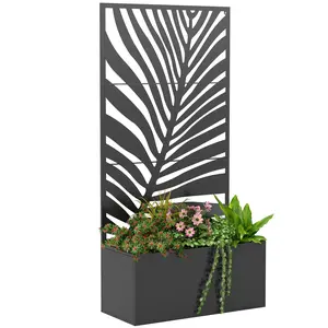 Metal Planter Box with Trellis Privacy Screen Creates Natural Green Wall Ideal For Climbing Plants On Patio Balcony And Garden