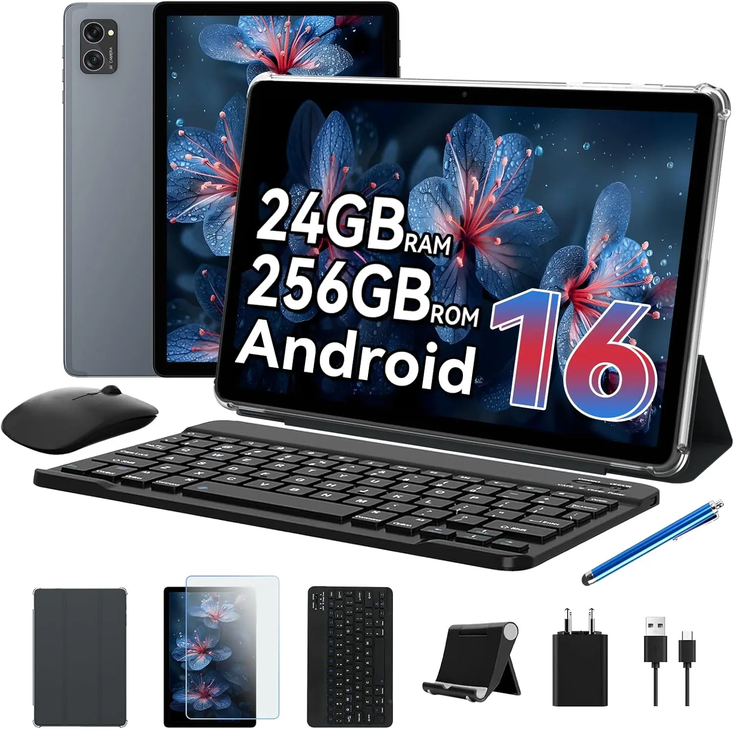Android 16 Tablets Bundle 10.1'', 24GB(8+16GB)+256GB(2TB TF), T606