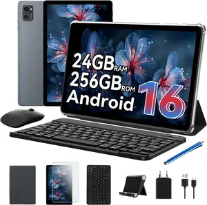 Android 16 Tablets Bundle 10.1'', 24GB(8+16GB)+256GB(2TB TF), Gemini AI, T606 Octa-Core+8MP Camera, 5000mAh, Widevine L1, 8 in 1 Tablets with Keyboard Mouse Stylus, Suitable for Study, Office, Christma Gifts