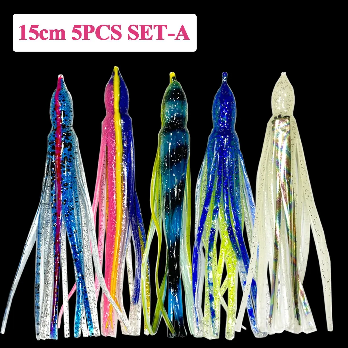 5pcs 15cm Deep Sea Fishing Lure Squid Skirts Silicone Soft Plastic Trolling Lure for Mahi Marlin Wahoo Tuna Big Game Fishing Tackle Outdoor Fishing Equipment Saltwater Fishing Lures