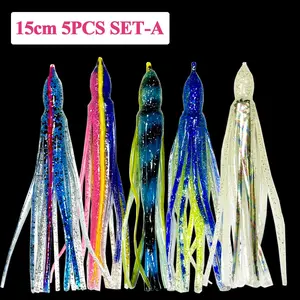 5pcs 15cm Deep Sea Fishing Lure Squid Skirts Silicone Soft Plastic Trolling Lure for Mahi Marlin Wahoo Tuna Big Game Fishing Tackle