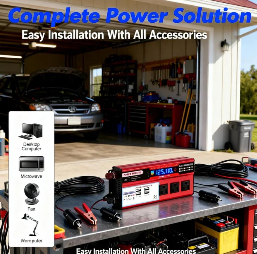 Peak Car Power Inverter with LCD Display, Easy Setup for Car RV Camping