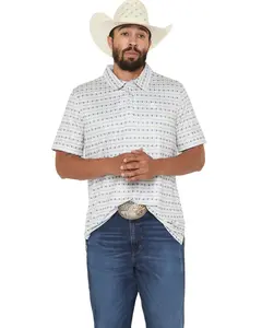 Panhandle Men's Slim Southwestern Print Short Sleeve Pearl Snap Performance Polo - Tm51t07269