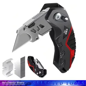 Foldable Multi-Function Knife, Replaceable Blades, Sharp Durable, Safety Lock Design, Quick Blade Change, 14 Sk5 Blades, 10 Horn Blades