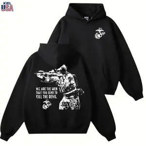 U.S. Marine Corps Sniper T-Shirt, Sweatshirt, Hoodie Bold Soldier with Rifle Graphic and Kill the Devil Quote 2 Sides Soft Cotton Blend Tactical Military Pride Unisex Fit Casual