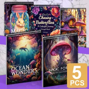 5-Pack Coloring Book Set for Adults – Stress Relief with Intricate Designs Featuring Ocean World, Butterfly, Magic Forest, Enchanted Landscapes Themes – Ideal for Relaxation, Creativity & Holiday Fun - Spiral-Bound, Clear Lines