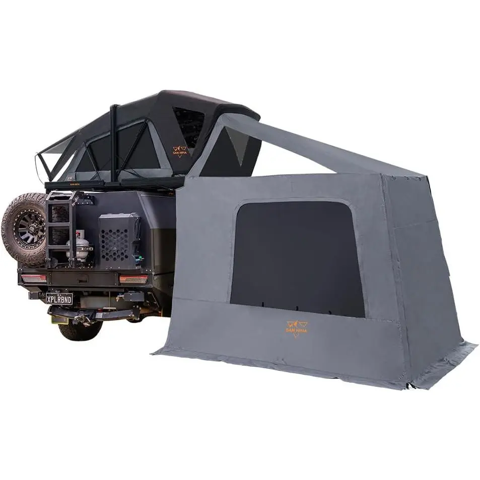 SanHima Rooftop Tent Hard Shell - CapeTop Overland Aluminium Fold-Out Roof Top Tent 131.5LBS Lightweight, w/Annex Room Digital Panel & Tri-Color LED Strip Light, for Car SUV Truck Camping, 2-3 People