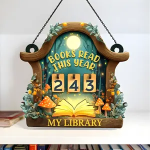 Treehouse Books Read This Year Counter, Hanging Bookshelf Decor, Track Up to 999 Books, Includes 30 Replaceable Number Tags, Bookshelf Library Decor, Gift for Reader, Book Lover Gift, Bookish Gift