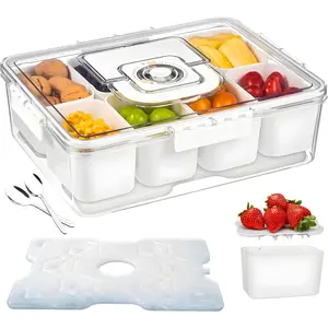 Portable Snackle Box Container with Ice Pack - 8-Compartment Snack Tray with Lid, Divided Serving Tray & Drain Trays, Ideal Charcuterie Snack Cooler for Picnic, Travel & Parties