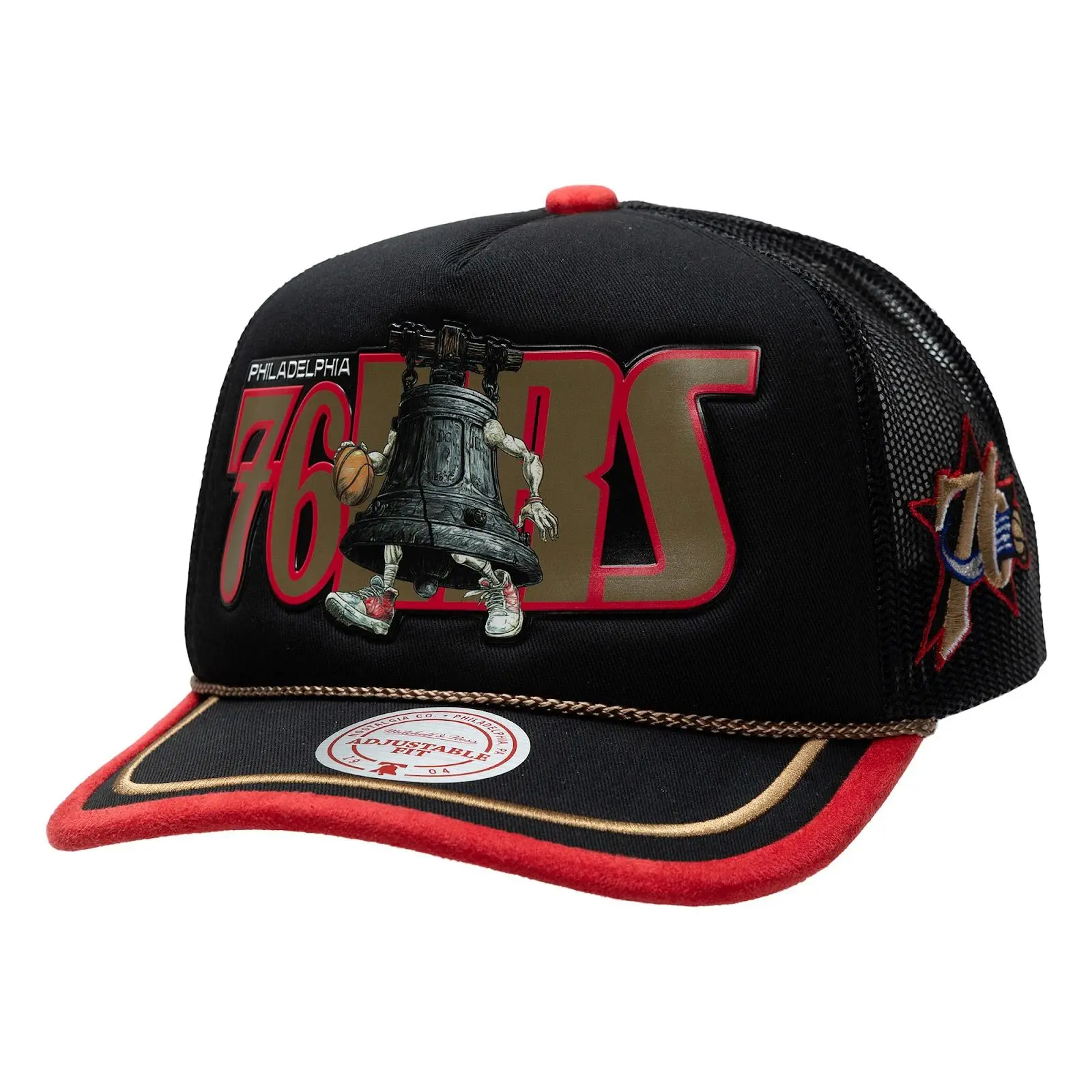 Philadelphia 76ers M&N x LRG Black Hardwood Classics Wild Art Trucker Adjustable Hat NBA Throwback Cap Fan Gear Mitchell & Ness