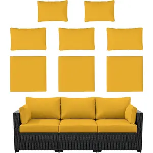 8p Cushion Slipcovers Covers Waterproof with Zipper for 3-Seat Rattan Sofa Furniture Cushion Covers Yellow, Covers Only