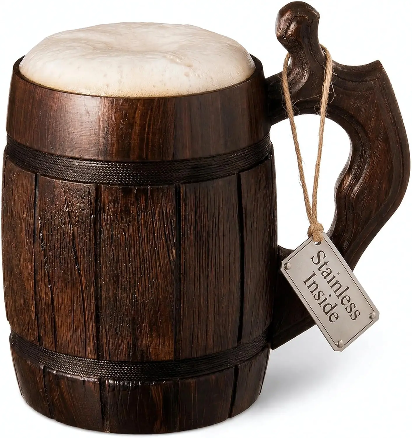 MFC Beer Mug 20 OZ - Tankard Mug - Beer stein - Wooden beer mug - Stainless Steel Cup - Handmade Gifts for Men - Fathers Day, Christmas or Birthday Gift Idea - Men Mug - Barrel Brown