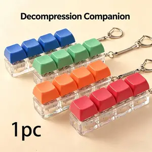 Cute Four-In-One Keyboard Button Keychain, 3D Printed Base, Stress Relief Keycap, Detachable Keycaps, Random Colors, Ideal for Keychains and Small Accessories