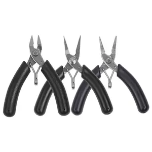 Stainless Steel Mini Jewelry Pliers Trio Tools - Rust-Resistant, Lightweight Size, Smooth Jaws, Fine Toothless, Round Nose, Diagonal Cutting, Pointed Nose Hand Tools for Handcraft Wire Wrapping, Wire Bending
