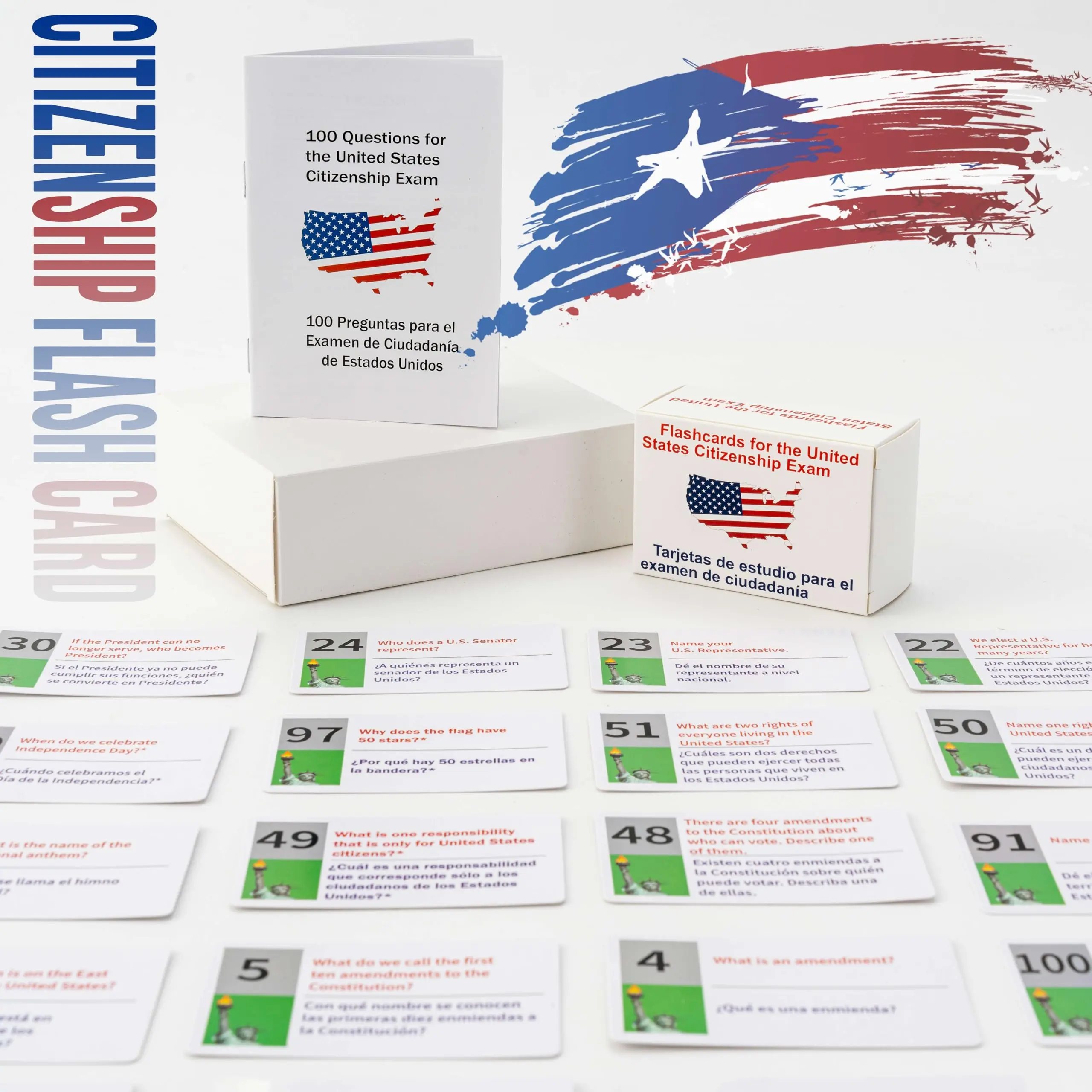 2026 USCIS Citizenship Flash Cards, 100 US Civics Test Questions & Answers, Bilingual English Spanish Naturalization Study Guide, Combo Booklet Set for US Citizenship Exam