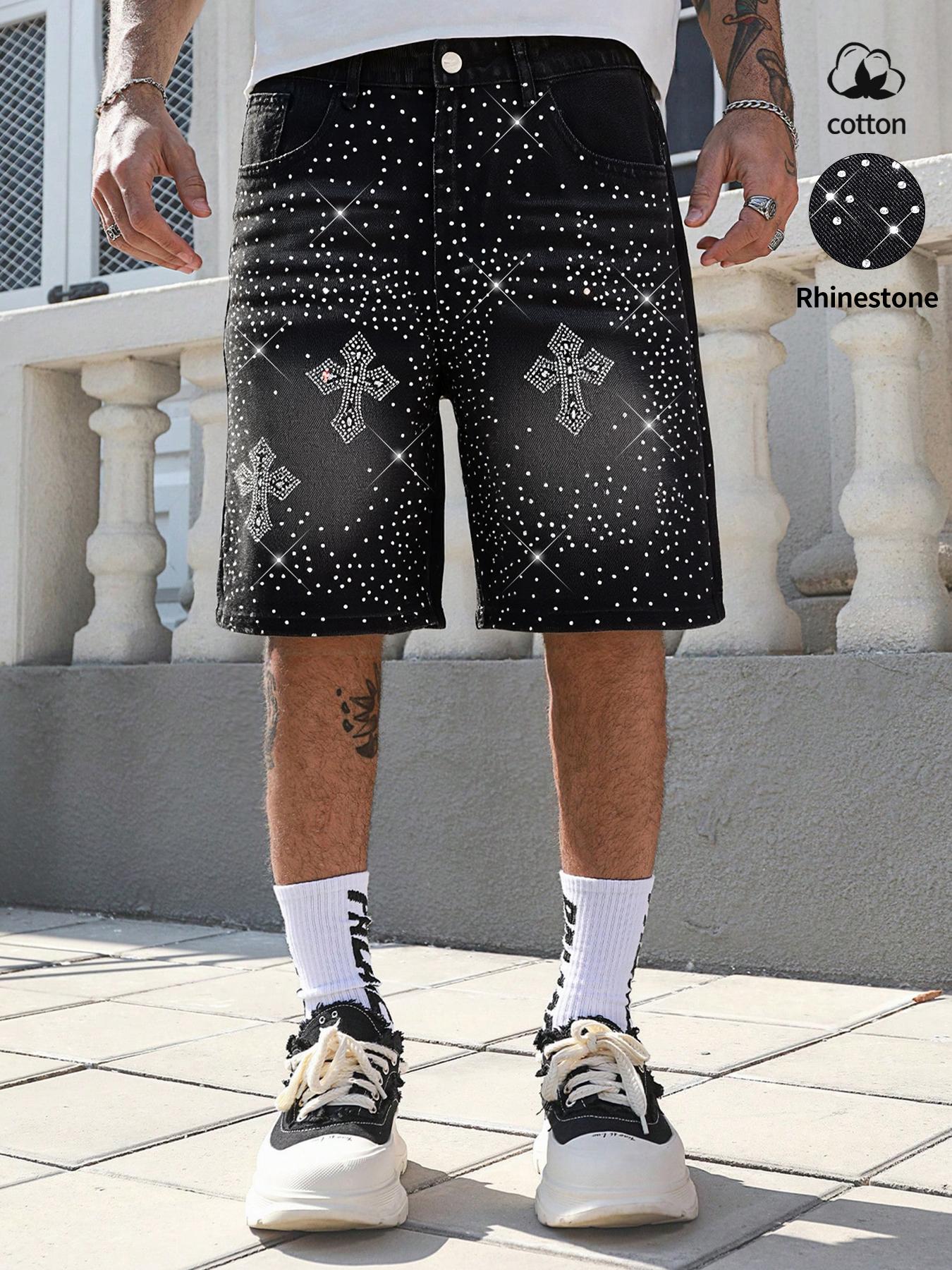 Rhinestone-Embellished Denim Shorts, Low-Rise Frayed Denim Shorts, Loose-Fit Jeans, Distressed Slim-Fit Straight-Leg Jeans