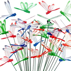 12PCS Dragonfly Garden Stakes, Plastic Garden Decorations 3 Colors Dragonfly Ornaments for Indoor Outdoor Yard