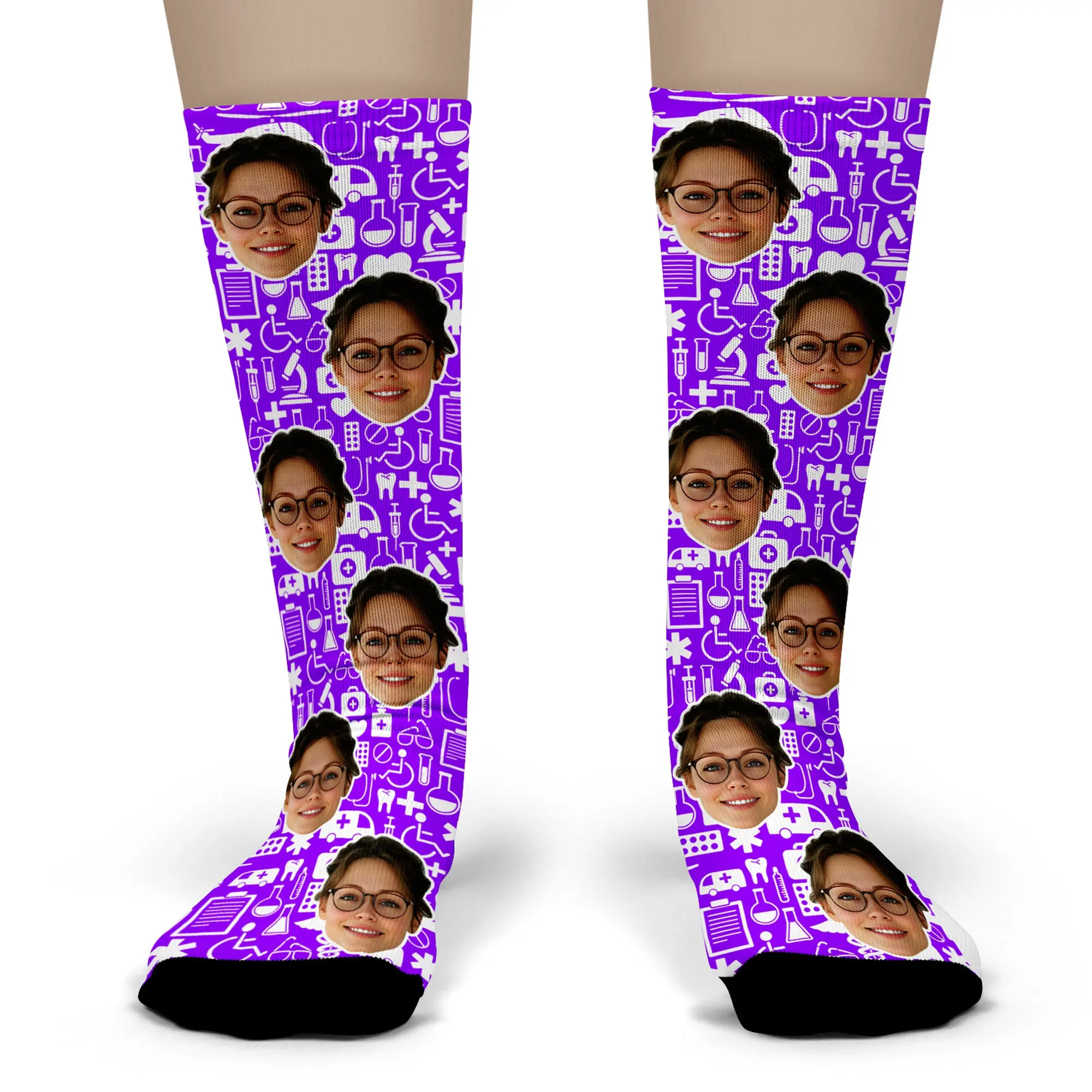 Custom Nurse Socks – Personalized Face Photo Gift with Medical Design