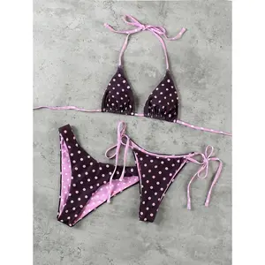 3pcsEuropean&AmericanSexyPolkaDotPrintBikiniSwimsuitSetForWomen
