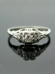 Vintage Art Deco Diamond Engagement Ring for Women,  Silver Antique Solitaire Ring, Retro Filigree Promise Ring for Wedding Anniversary, Vintage Rings