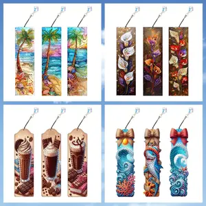 3 pieces/sets of diamond painting art bookmarks, DIY sea view, flower, bottle, shark pattern bookmarks, home office, school classroom, diamond painting art bookmarks with pendants, book accessories, suitable for beginners, Christmas holiday handmade gifts