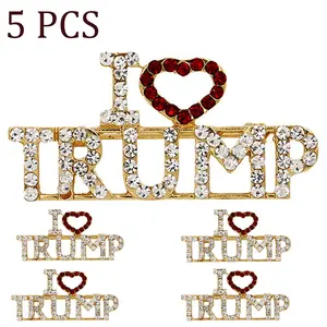 5PCS Rhinestone Breastpin Alloy Lapel Donald I l Love Trump Pin Lapel Badges Donald Trump Brooch Pin Trump Pins for Women, Glame Enamel Brooch Inspirational Badge Men Clothing Accessory Gift Jewelry for Men Women