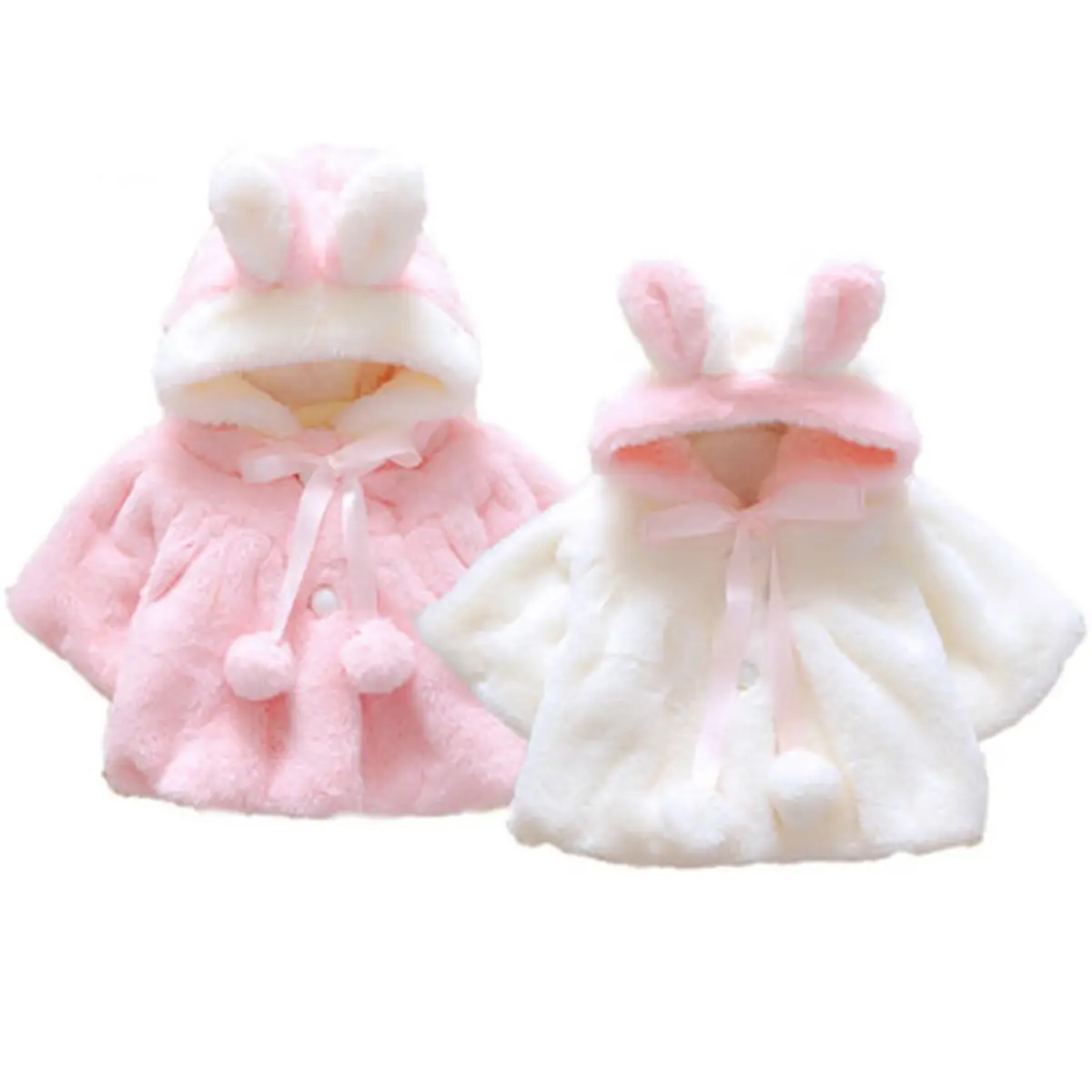 LAGKIYOJ Newborn Infant Baby Girl Faux Fur Cape Cute Bunny Ear Hooded Cloak Coat Jacket Thick Warm Clothes Cardigan Outwear