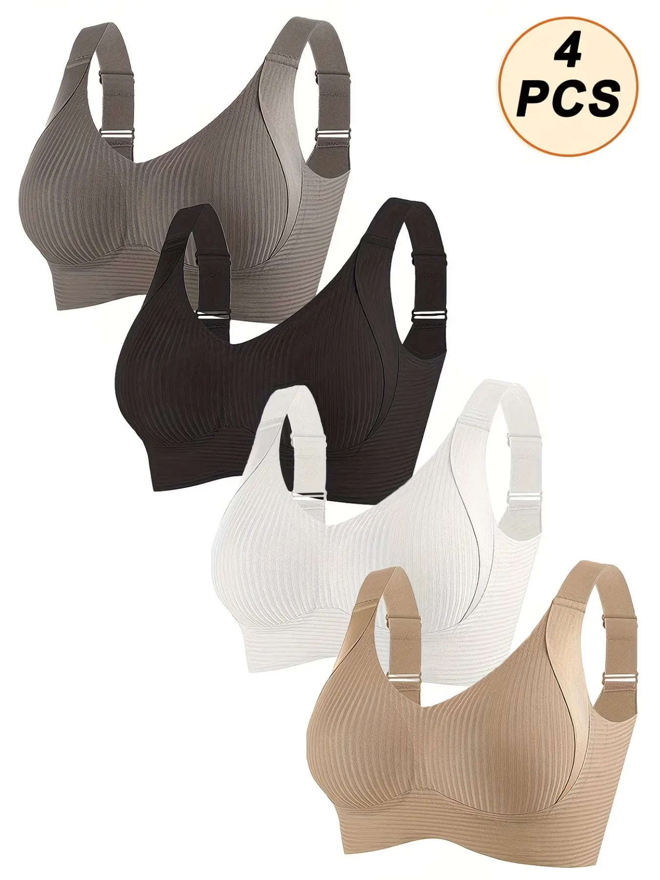 4-Pack Seamless Women's Bras, Comfortable Breathable Wireless Medium Support, Comfy Bras, Fitted Bra, Plain Design, Wide Straps, Lined Lingerie, Adjustable Bras, Supportive Bra