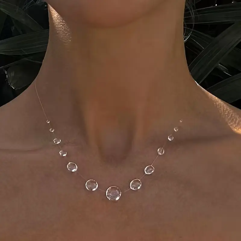 Invisible Floating Raindrop Bead Necklace Clear Illusion Dainty Minimalist Jewelry, Barely There Necklace, Elegant Simple Chic Aesthetic, Layering Necklace, Gift for Her, Trendy Jewelry, Lightweight Everyday Necklace, Cute Delicate Necklace