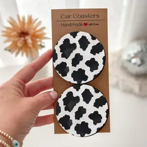 Minimalist Aesthetic | Cow Print Desk Coasters - Absorbent, 2/4Pcs Cool Office Decor, Festive Gift, Birthday Gift