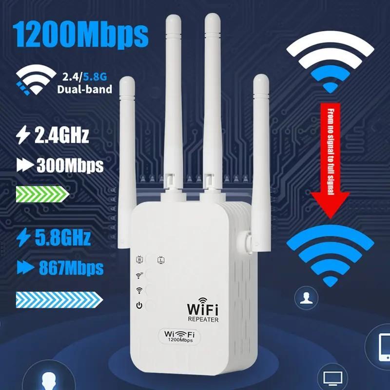 WiFi Extender 2025, 1200Mbps/300Mbps Dual Band (5GHz/2.4GHz) Signal Booster. Repeater with Ethernet Port for Home, Gifts-YY