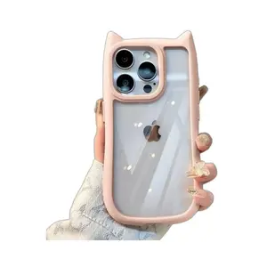 iP17ProMax/Air Phone Case 16/15/14/13 Cartoon Cat Ears Matte Transparent Acrylic Full Coverage Cute Anti-Scratch Shockproof Anti-Drop Anti-Fingerprint Smartphone Protective Cover