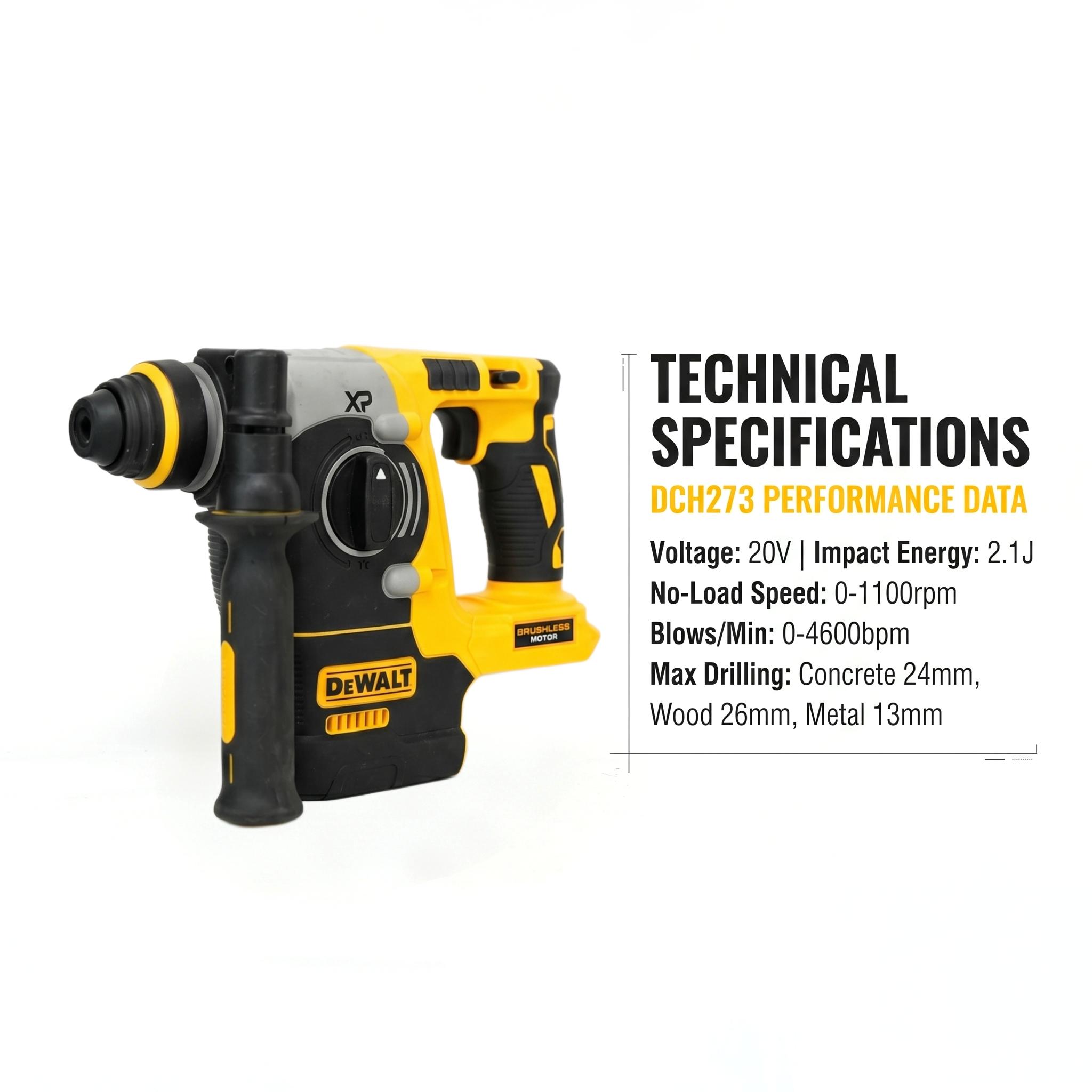 Dewalt DCH273 Brushless Rotary Hammer，20V Lithium Drill For Concrete Wood Metal Drilling job site