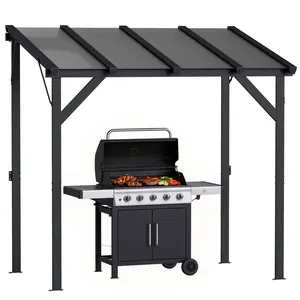 Hardtop Grill Gazebo – Lean-to BBQ Shelter. 6mm PC Board Roof – UPF50+ with Natural Light. Galvanized Steel + Aluminum Frame. Fits Wall. 12 Concrete Bolts + 8 Lawn Stakes
