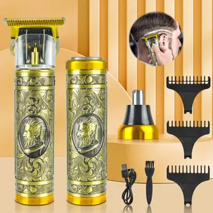 Engraving Pattern Electric Hair Trimmer Kit, 1 Set Waterproof Head Hair Clipper & 360° Rotation Nose Hair Trimmers, Multi-use Hair Trimming Tool for Men