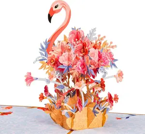 Paper Love Floral Flamingo Pop Up Card - Frndly 8" x 6" Durable Cardstock with 3D Flamingo & Flowers Eco-Friendly Recycled Materials