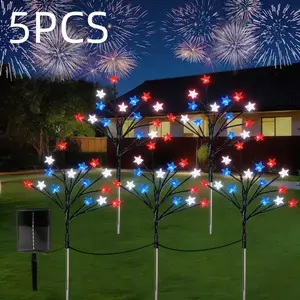 1-in-5 Solar-Powered Independence Day Ground Stake Star - Red, White, and Blue Star Design with 75 LEDs and 8 Lighting Modes, Ideal for Garden Fence Decorations, Festive Atmosphere, Independence Day Party Decorations, and Patriotic-Themed Decorations