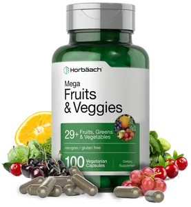 Horbäach Mega Fruits and Veggies Supplement | 100 Capsules | Vegetarian, Non-GMO and Gluten Free