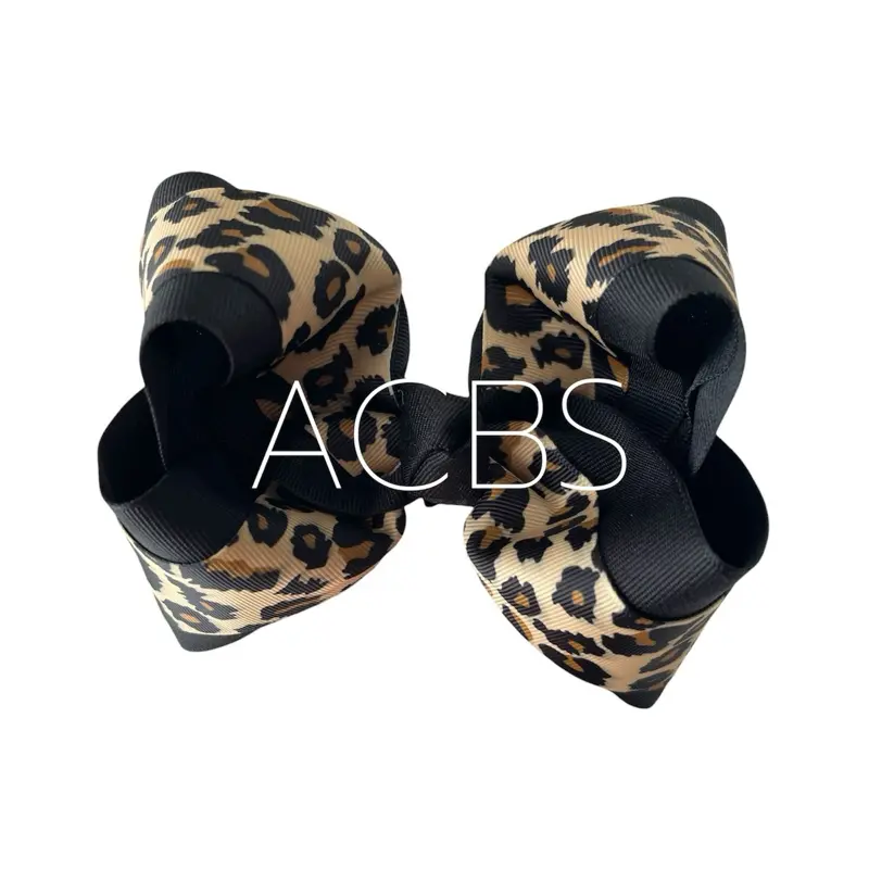 ACBS Hair Clips Leopard Boutique Bow 5 Inches Handmade in USA Skinny & Wide Nylon Clips for Versatile Styling