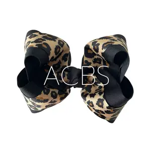ACBS Hair Clips Leopard Boutique Bow 5 Inches Handmade in USA Skinny & Wide Nylon Clips for Versatile Styling
