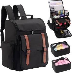 Traveling Barber Bag, Large Capacity Travel Hairdresser Case with Shoulder Strap Hairstylist Cosetology Backpack for Hair Cutting Tools Barber Essential Supplies -Black