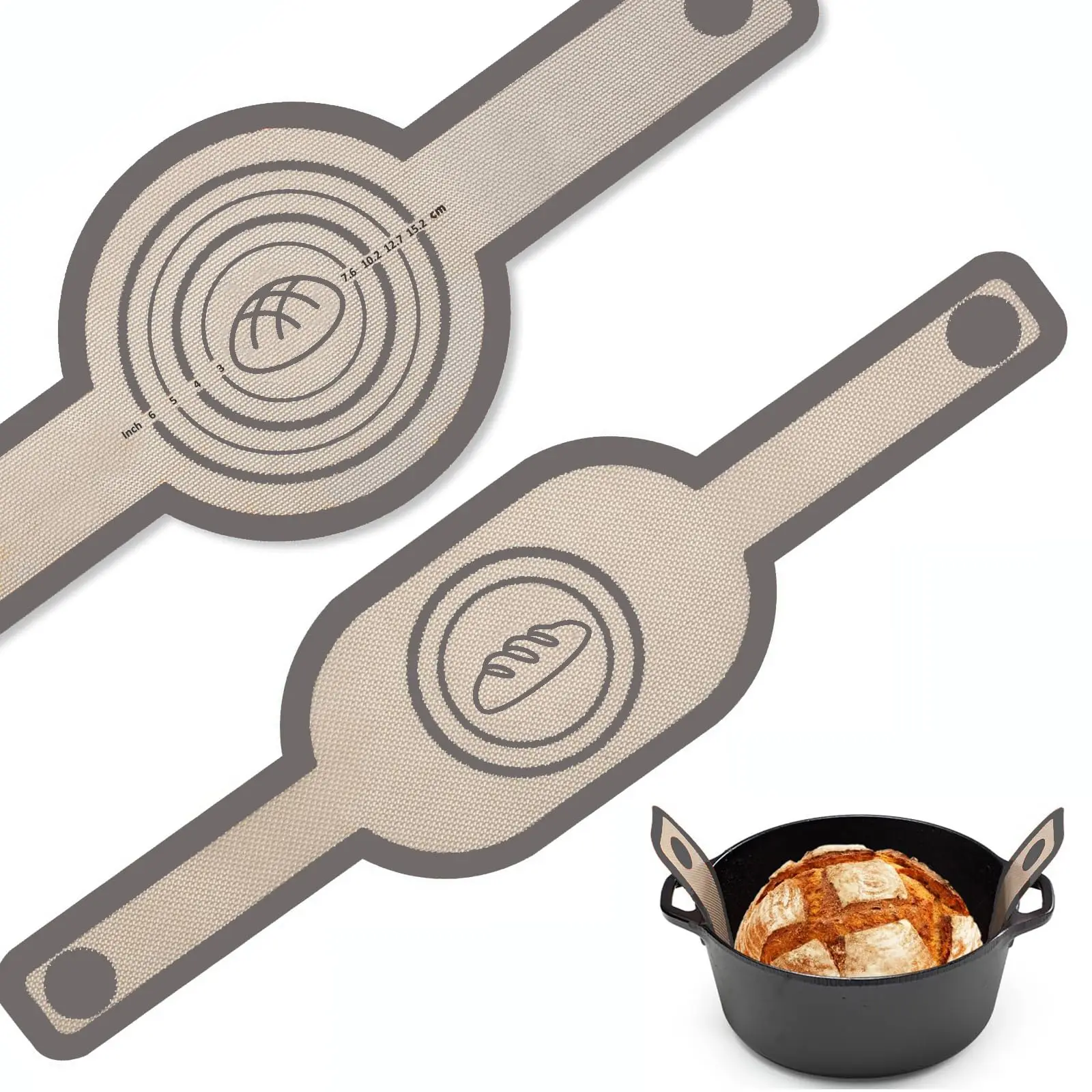 Silicone Bread Sling Oval and Round for Dutch Oven, Non Stick Reusable Silicone Baking Mat with Long Handles Sourdough Bread Baking Supplies and Making Tools