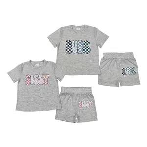 New baby matching clothes vinyl gingham print clothes Kids boy summer set