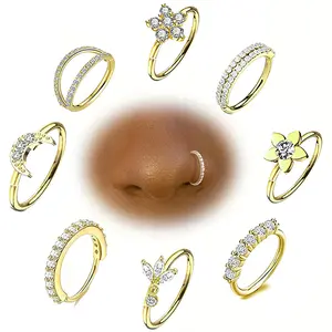 8pcs Sexy Women Body Piercing Jewelry Set Exquisite Shiny Inlaid Cubic Synthetic Zirconia Earrings Chic Moon, Flower, Geometry Nose Clips Rings/ Studs Luxurious 14k Gold Plated Body Piercing Versatile Daily Wear & Party Jewelry, Festival Wear