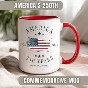 Ceramic America 250th Anniversary Commemorative Coffee Mug, Patriotic Kitchenware Gift
